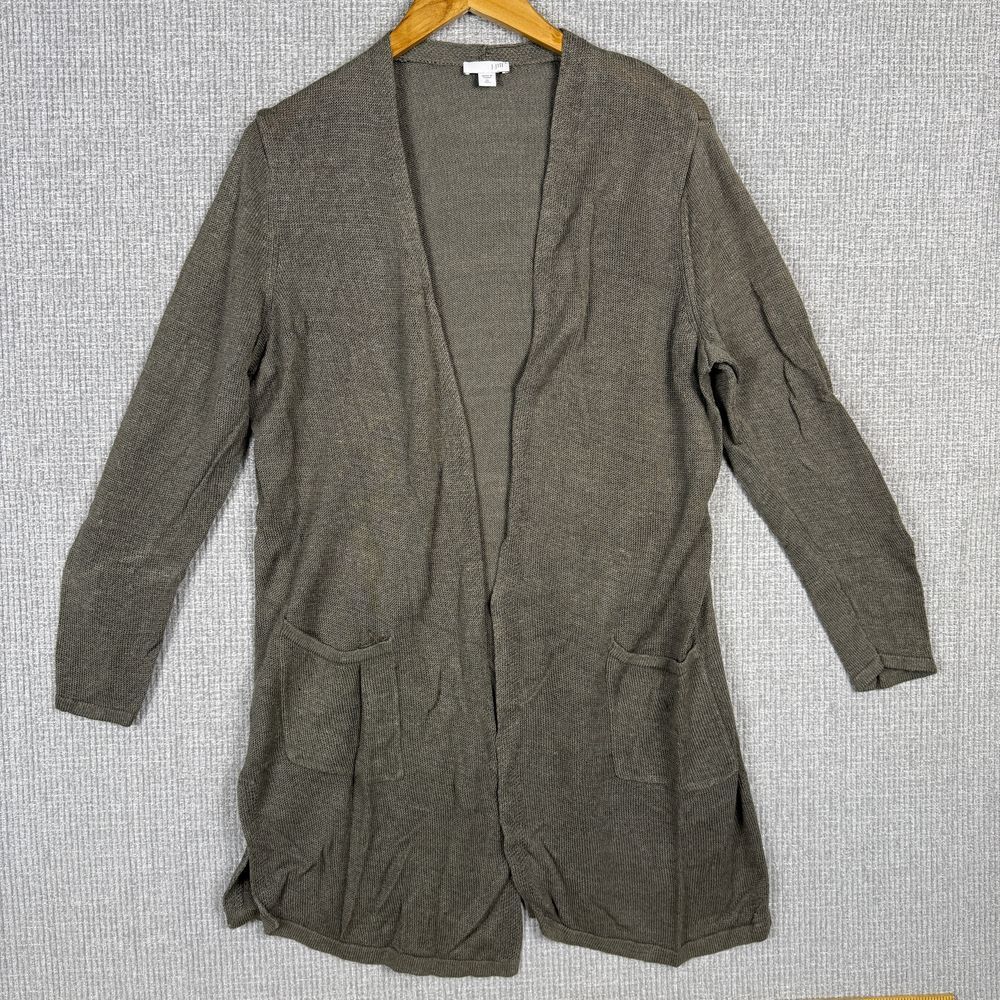 J.‎ Jill Long Open Front Cardigan Sweater Pockets Knit Duster Gray XL Tall